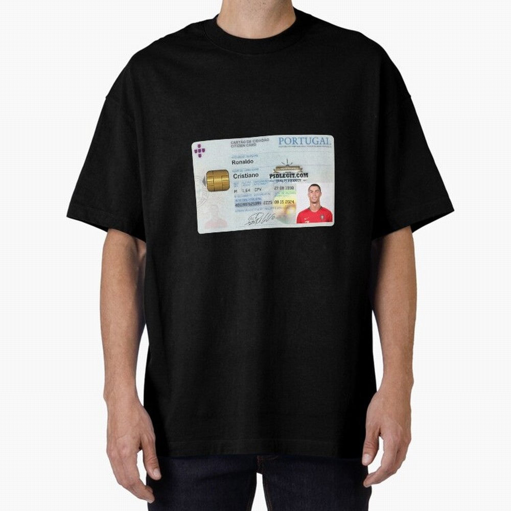 Cristiano Ronaldo CARD ID Oversized T-Shirt Honor Football Greatness during FIFA World Cup 2026 Spirit, Made for France, Mbappe, Goal Celebration Energy, Supporter Heritage, Football Icons and Worldwide Tournament Joy; Ideal for Fans Who Follow