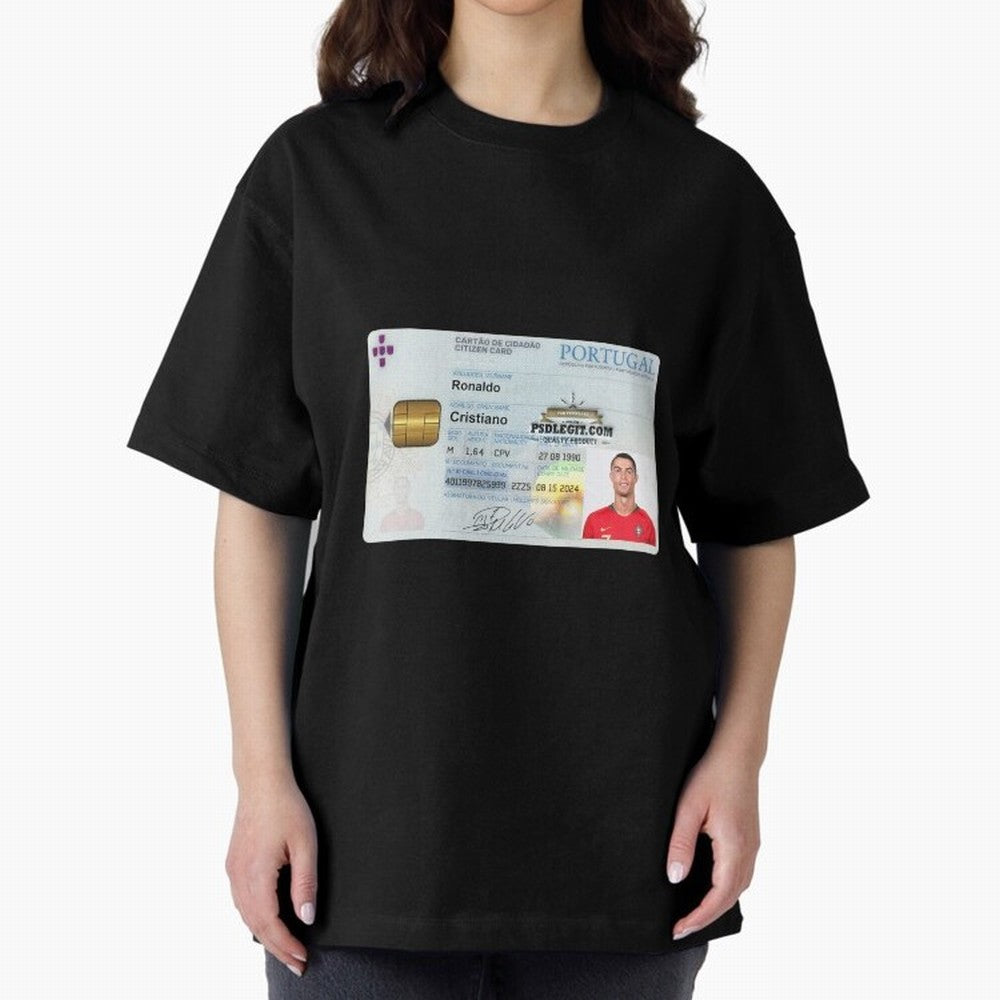 Cristiano Ronaldo CARD ID Oversized T-Shirt Honor Football Greatness during FIFA World Cup 2026 Spirit, Made for France, Mbappe, Goal Celebration Energy, Supporter Heritage, Football Icons and Worldwide Tournament Joy; Ideal for Fans Who Follow