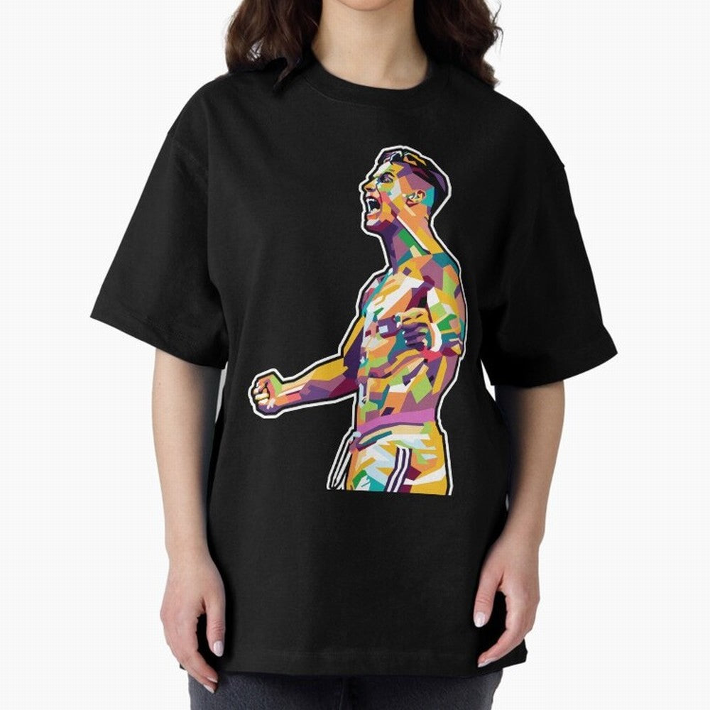 Cr7 Pop Art Oversized T-Shirt Feel the Roar of FIFA World Cup 2026 Spirit, Centered on France, Neymar, Vintage Soccer Flavor, Modern Football Stars, National Flags and Final Night Emotion; Ideal for Football Dads, Football Moms, Friends, Collectors