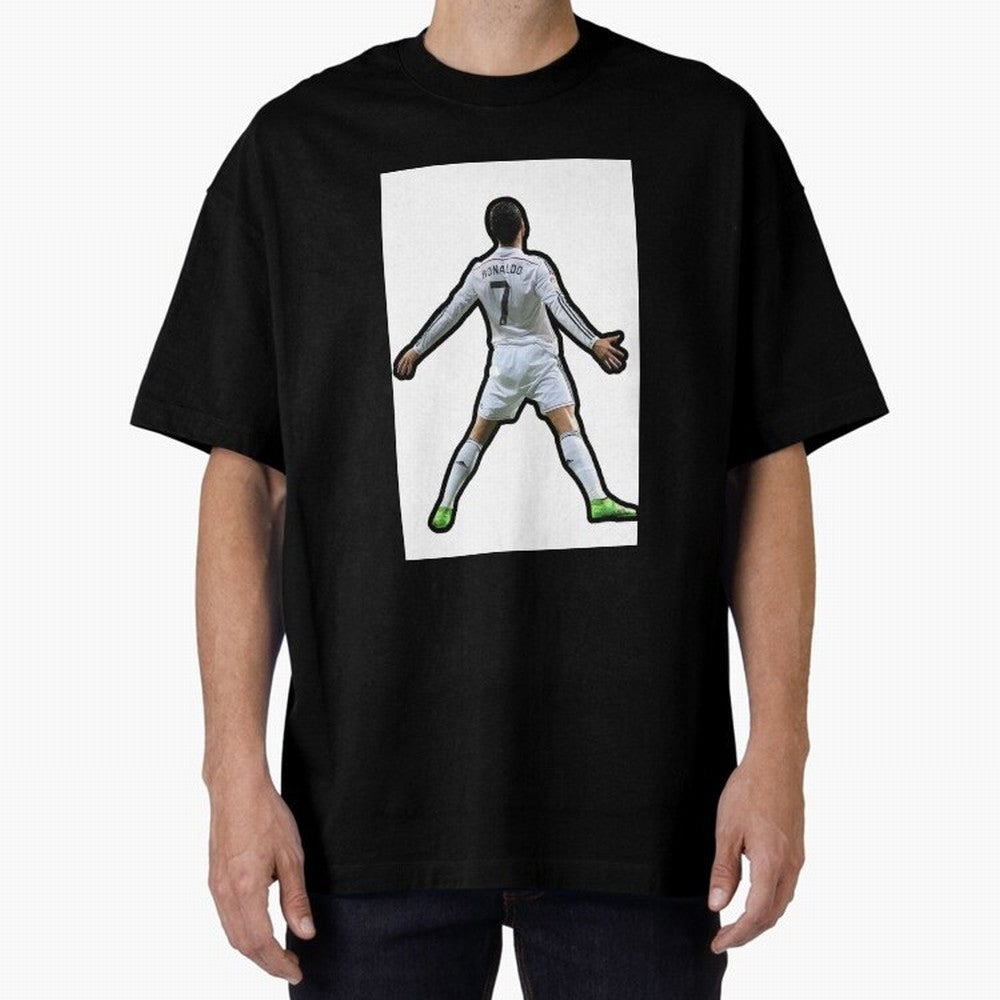 Cristiano Ronaldo Suii Sticker Oversized T-Shirt Show Match Day Excitement for the FIFA World Cup 2026 USA Canada Mexico Journey through Messi, CR7 and Mbappe Highlights, Portugal, Spain and Germany Pride, Goal Celebration Energy, Supporter