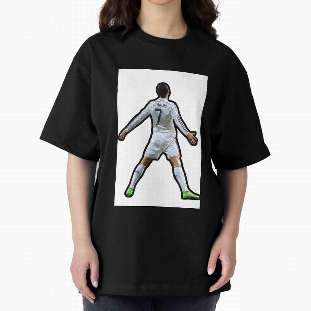 Cristiano Ronaldo Suii Sticker Oversized T-Shirt Show Match Day Excitement for the FIFA World Cup 2026 USA Canada Mexico Journey through Messi, CR7 and Mbappe Highlights, Portugal, Spain and Germany Pride, Goal Celebration Energy, Supporter