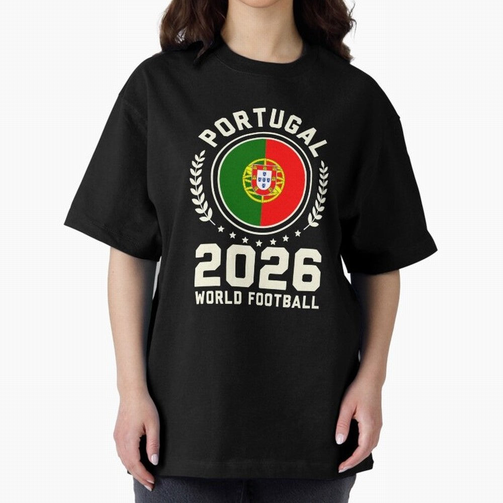 Portugal 2026 World Football Oversized T-Shirt Celebrate the Biggest Stage of Match Day Hype around FIFA World Cup 2026 Group Stage, Haaland and Mbappe, Portugal, Spain and Germany, Sports Nostalgia, International Competition, Famous Players and