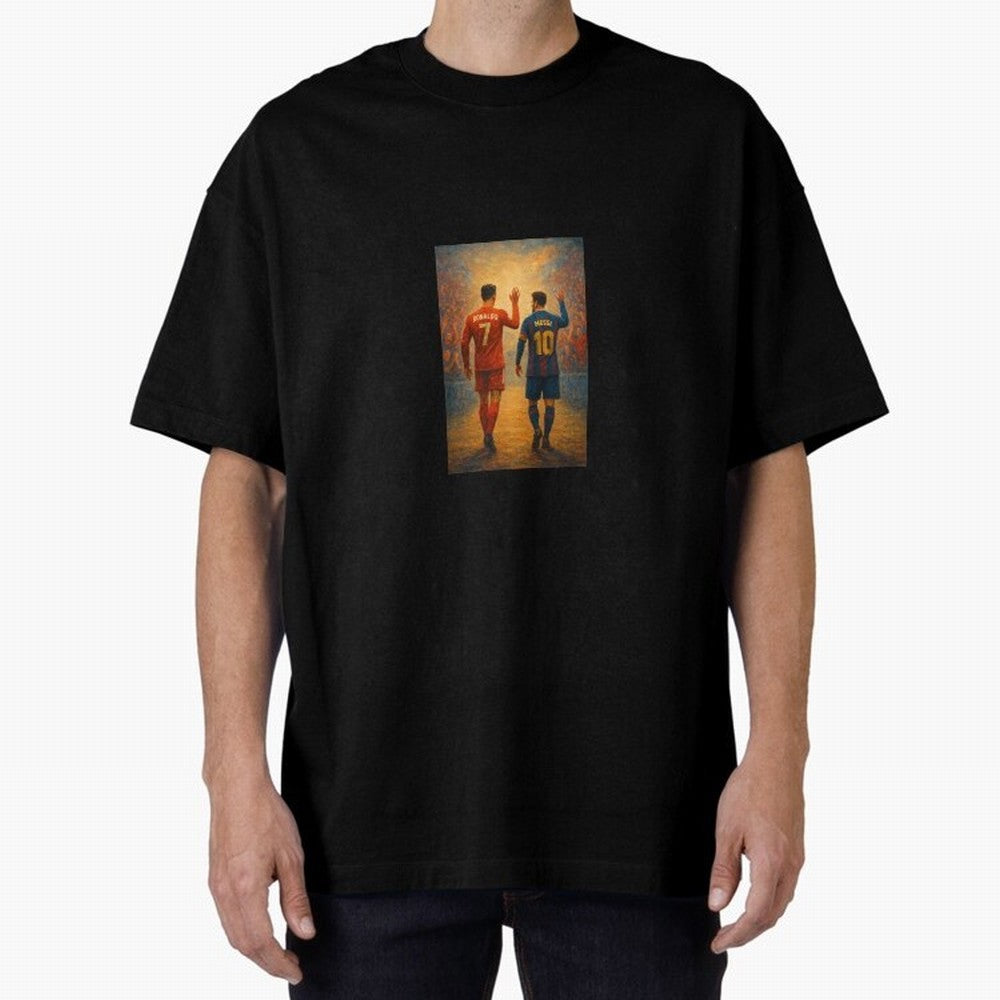 Cristiano Ronaldo and Messi Art Sticker Oversized T-Shirt Make Game Day About FIFA World Cup 2026 with Cristiano Ronaldo, Argentina, France and Brazil Energy, Supporter Pride, Iconic Celebrations, Legendary Names and Global Match Day Energy; Great