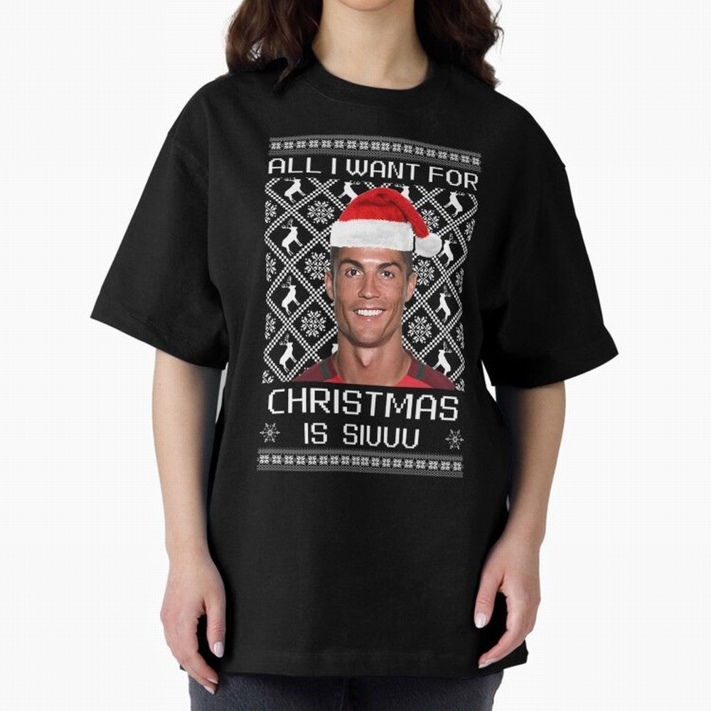 Cristiano Ronaldo Siuuu Christmas Oversized T-Shirt Experience FIFA World Cup 2026 USA Canada Mexico with Cristiano Ronaldo, France and Portugal Energy, Sports Nostalgia, International Competition, Famous Players and Unforgettable Victories; Ideal
