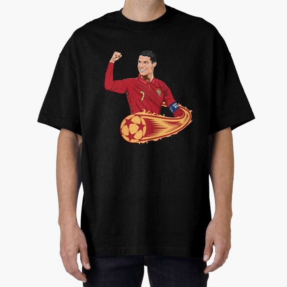 Cristiano Ronaldo drawing Oversized T-Shirt Join Supporters Worldwide for Global Football Passion for FIFA World Cup 2026 USA Canada Mexico, Inspired by Cristiano Ronaldo, Haaland and CR7, Germany, Football History, Final Match Energy, Crowd Noise