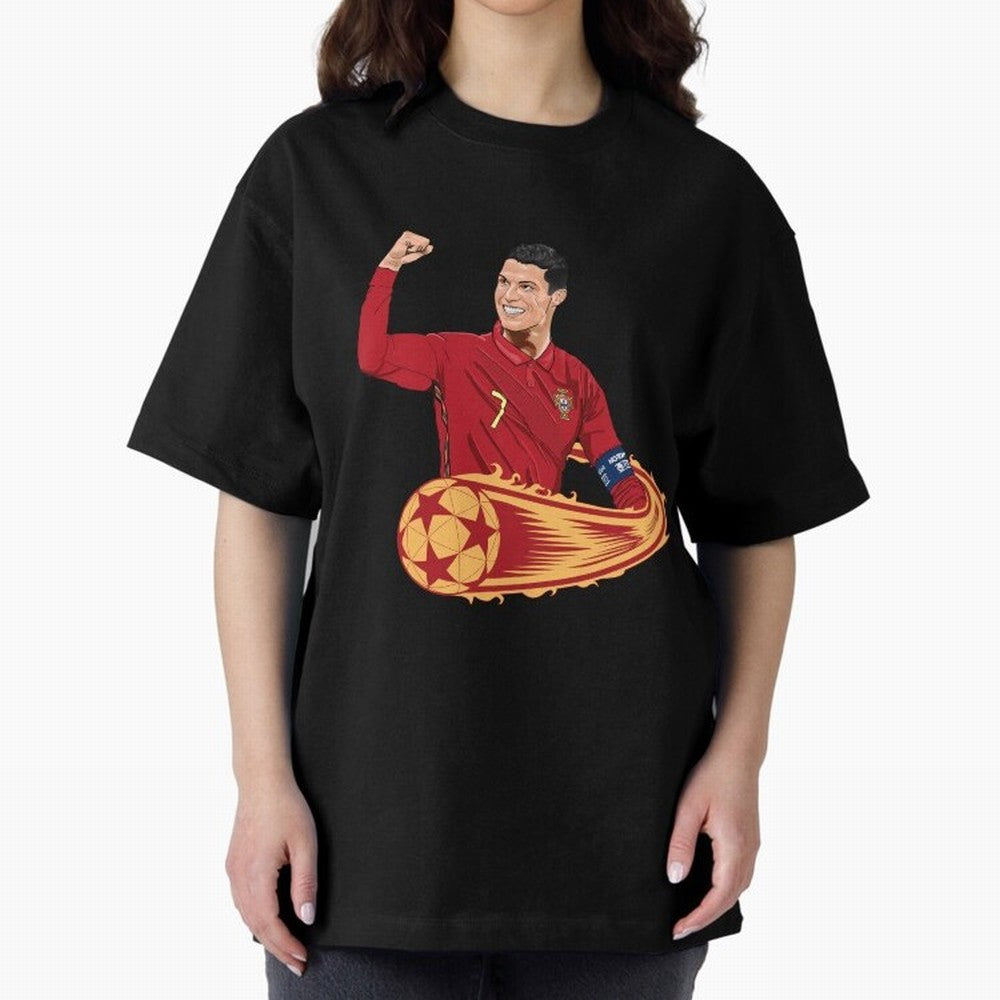 Cristiano Ronaldo drawing Oversized T-Shirt Join Supporters Worldwide for Global Football Passion for FIFA World Cup 2026 USA Canada Mexico, Inspired by Cristiano Ronaldo, Haaland and CR7, Germany, Football History, Final Match Energy, Crowd Noise