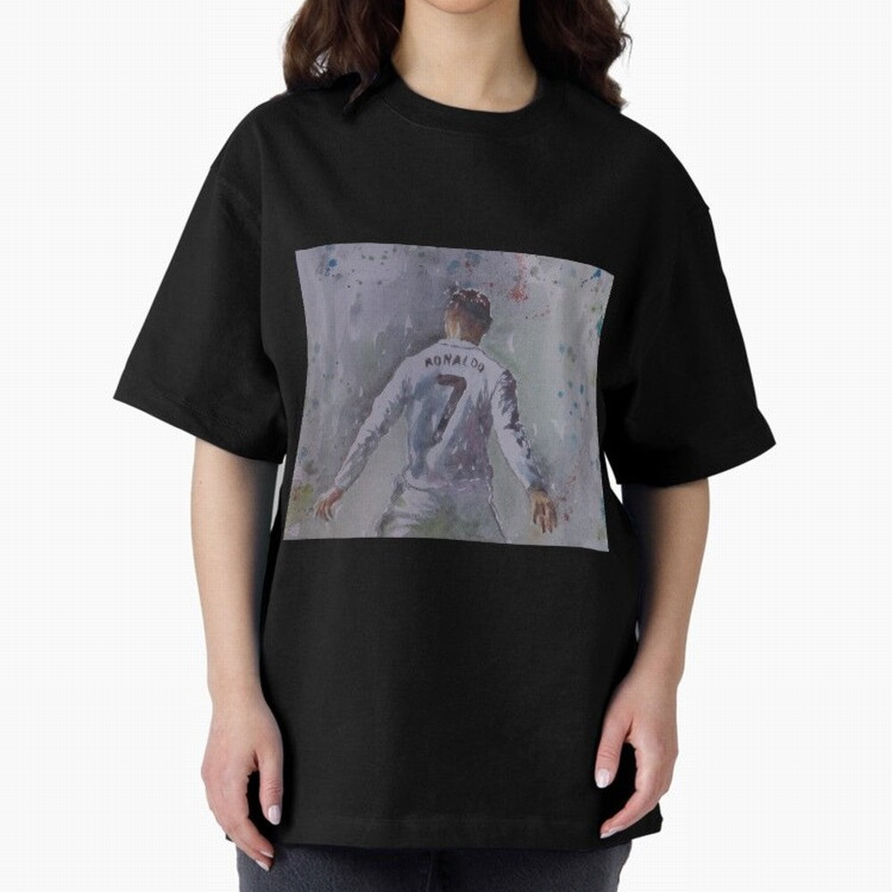 Cristiano Ronaldo - Portrait 2 Oversized T-Shirt Live for the Drama of FIFA World Cup 2026 Centered on Haaland, Brazil, Portugal and Argentina Energy, Vintage Soccer Flavor, Modern Football Stars, National Flags and Final Night Emotion; Ideal for