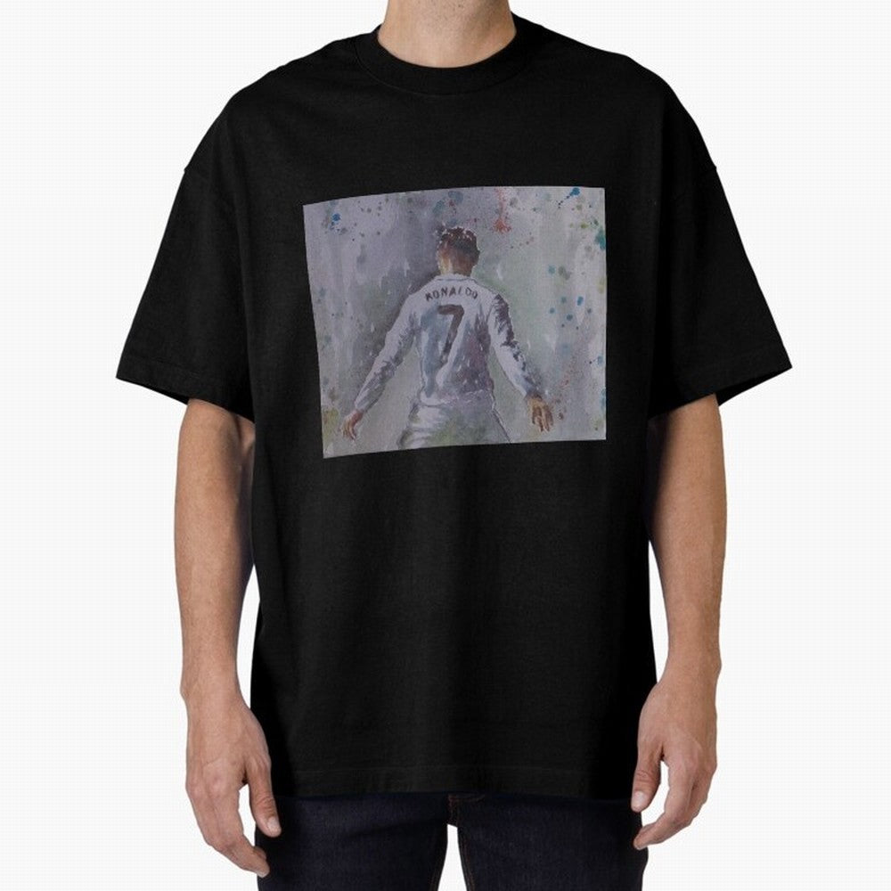 Cristiano Ronaldo - Portrait 2 Oversized T-Shirt Live for the Drama of FIFA World Cup 2026 Centered on Haaland, Brazil, Portugal and Argentina Energy, Vintage Soccer Flavor, Modern Football Stars, National Flags and Final Night Emotion; Ideal for