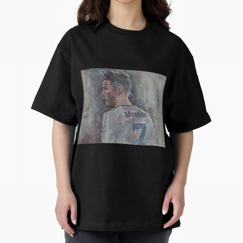 Cristiano Ronaldo - Portrait 1 Oversized T-Shirt Feel International Energy from Global Football Passion for FIFA World Cup 2026 USA Canada Mexico, Made for Messi, Neymar and Mbappe, Argentina, Goal Celebration Energy, Supporter Heritage, Football