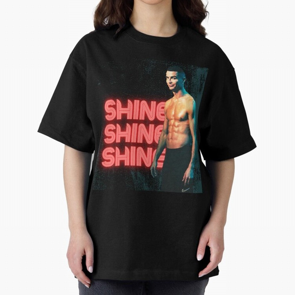 Cristiano Ronaldo Shine Oversized T-Shirt Support Match Day Hype around FIFA World Cup 2026 USA Canada Mexico, Messi, France and Portugal, Champion Mindset, Group Stage Buzz, Knockout Tension and Passionate Fan Culture; Ideal for Football Dads,