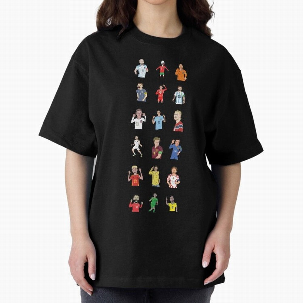 Badly Drawn Footballers Oversized T-Shirt Join the Countdown to the FIFA World Cup 2026 Journey through Haaland and Mbappe Highlights, Spain Pride, Supporter Pride, Iconic Celebrations, Legendary Names and Global Match Day Energy; Created for Match