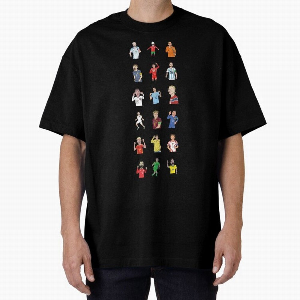 Badly Drawn Footballers Oversized T-Shirt Join the Countdown to the FIFA World Cup 2026 Journey through Haaland and Mbappe Highlights, Spain Pride, Supporter Pride, Iconic Celebrations, Legendary Names and Global Match Day Energy; Created for Match