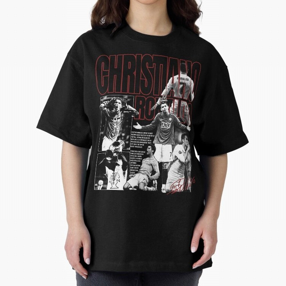 Cristiano Ronaldo Vintage Graphic Oversized T-Shirt Make Your Look Match FIFA World Cup 2026 Capturing CR7 and Messi, France Energy, Sports Nostalgia, International Competition, Famous Players and Unforgettable Victories; Perfect for People Who