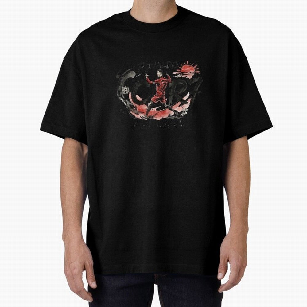 Cristiano Ronaldo CR7 Legend Japanese Ink Art Style Oversized T-Shirt Follow the Road to Global Football Passion for FIFA World Cup 2026 USA Canada Mexico, Built around CR7 and Messi, Brazil, Retro Football Energy, Iconic Rivalries, Trophy Chase