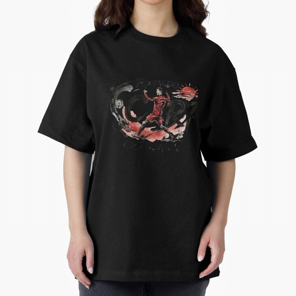 Cristiano Ronaldo CR7 Legend Japanese Ink Art Style Oversized T-Shirt Follow the Road to Global Football Passion for FIFA World Cup 2026 USA Canada Mexico, Built around CR7 and Messi, Brazil, Retro Football Energy, Iconic Rivalries, Trophy Chase