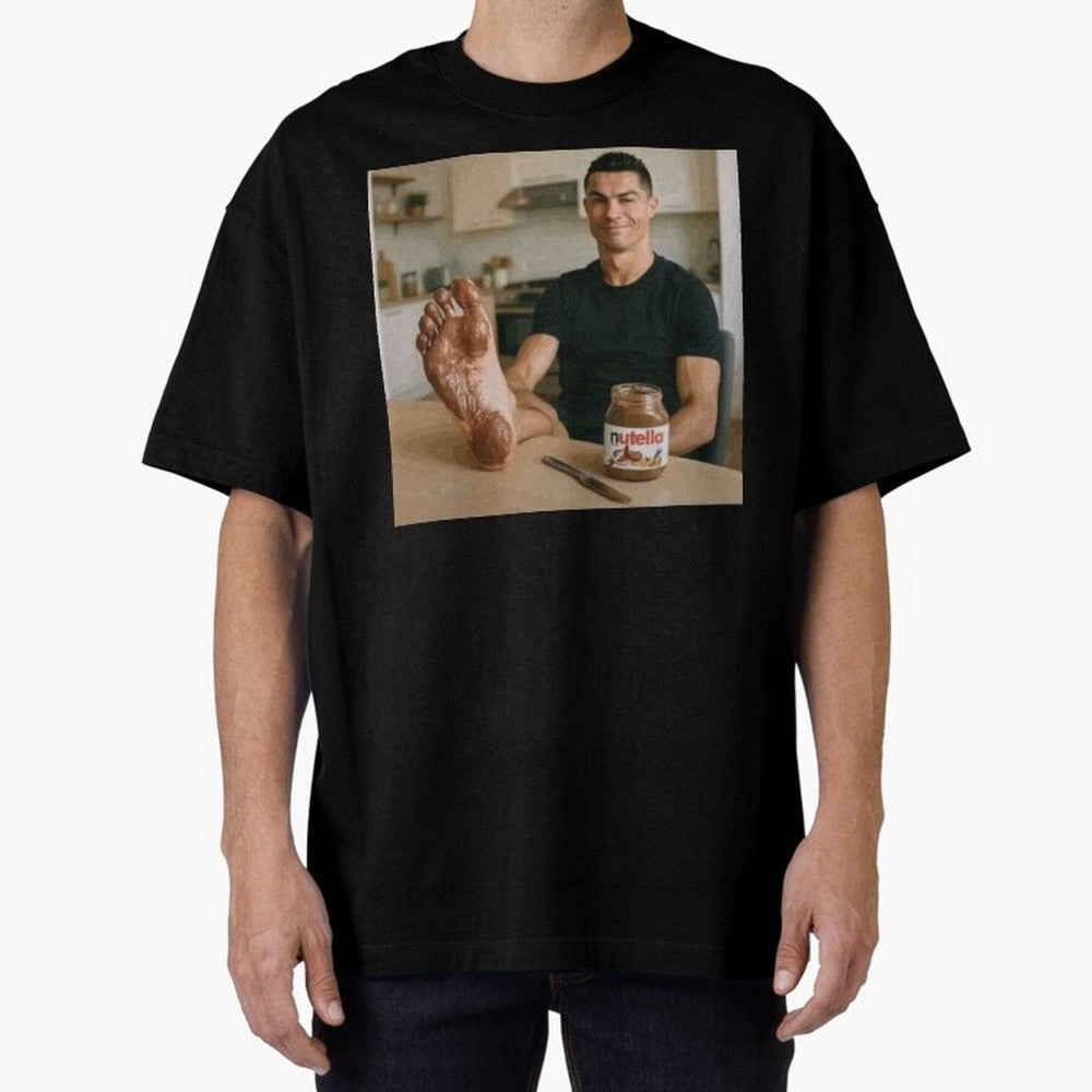 Ronaldo Nutella (LOW RES) Oversized T-Shirt Carry Global Football Passion for FIFA World Cup 2026, Connected to Messi, Brazil, Football Festival Excitement, Trophy Ambitions, Country Rivalries and Star Player Buzz; Perfect for Fans, Collectors,