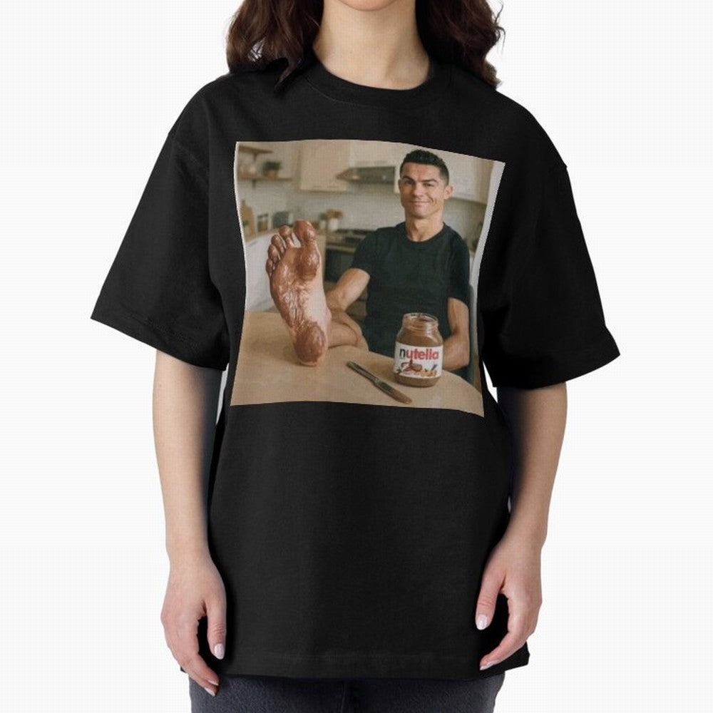 Ronaldo Nutella (LOW RES) Oversized T-Shirt Carry Global Football Passion for FIFA World Cup 2026, Connected to Messi, Brazil, Football Festival Excitement, Trophy Ambitions, Country Rivalries and Star Player Buzz; Perfect for Fans, Collectors,