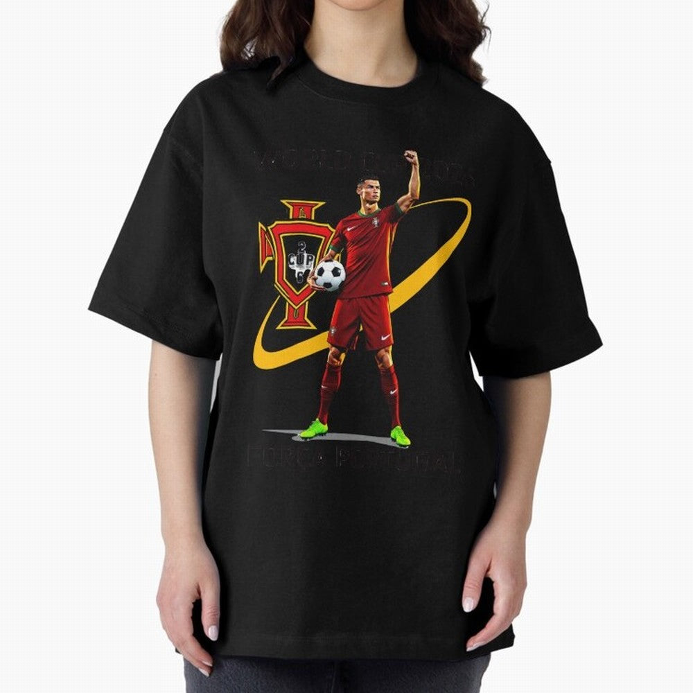 FIFA World Cup 2026 - Portugal Fan Oversized T-Shirt Turn Football Passion into Global Football Passion for FIFA World Cup 2026, Featuring Messi, CR7 and Mbappe, Portugal, Worldwide Fan Energy, Dramatic Goals, Stadium Lights and Championship