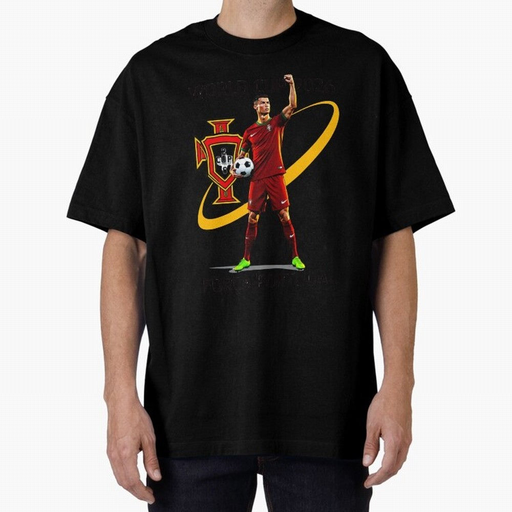 FIFA World Cup 2026 - Portugal Fan Oversized T-Shirt Turn Football Passion into Global Football Passion for FIFA World Cup 2026, Featuring Messi, CR7 and Mbappe, Portugal, Worldwide Fan Energy, Dramatic Goals, Stadium Lights and Championship
