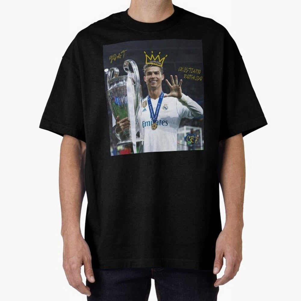 Cristiano Ronaldo- GOAT Oversized T-Shirt Showcase Match Day Hype around FIFA World Cup 2026, Mbappe, England and Germany, Game Day Rituals, Football Legends, Country Pride and the Road to the Final; Ideal for Football Dads, Football Moms, Friends,