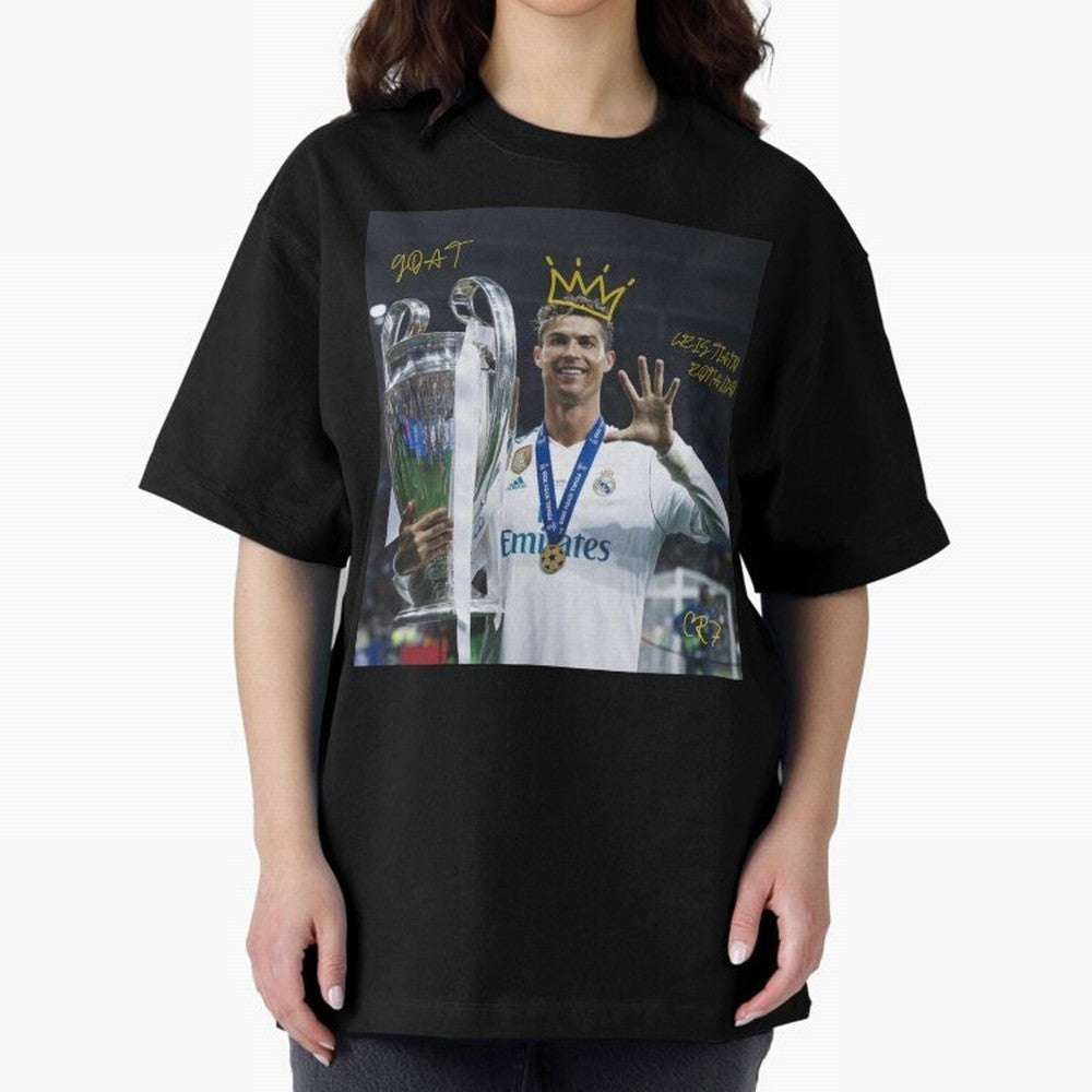 Cristiano Ronaldo- GOAT Oversized T-Shirt Showcase Match Day Hype around FIFA World Cup 2026, Mbappe, England and Germany, Game Day Rituals, Football Legends, Country Pride and the Road to the Final; Ideal for Football Dads, Football Moms, Friends,
