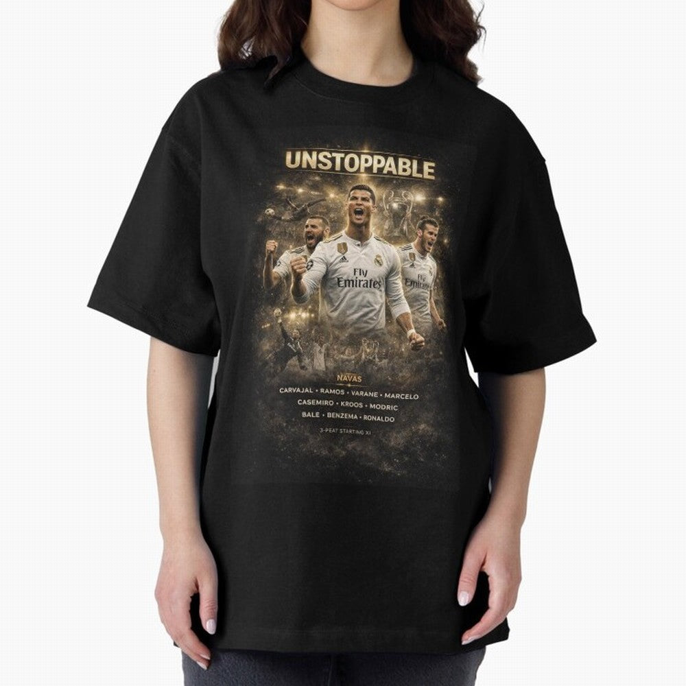 Unstoppable - Real Madrid Oversized T-Shirt Bring a Vintage Feel to Global Football Passion for FIFA World Cup 2026, Filled with Messi, Argentina and Brazil, Football Passion, Legendary Performances, Festival Vibes and Supporter Community; Built