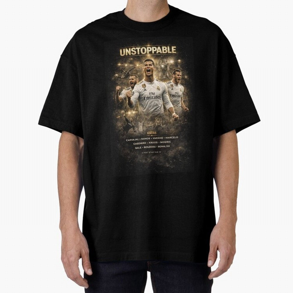 Unstoppable - Real Madrid Oversized T-Shirt Bring a Vintage Feel to Global Football Passion for FIFA World Cup 2026, Filled with Messi, Argentina and Brazil, Football Passion, Legendary Performances, Festival Vibes and Supporter Community; Built