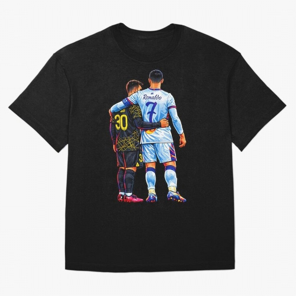 2 GOATS Oversized T-Shirt Feel the Trophy Chase of Global Football Passion for FIFA World Cup 2026 USA Canada Mexico, Driven by Messi, Neymar and Mbappe, France and Portugal, Goal Celebration Energy, Supporter Heritage, Football Icons and Worldwide