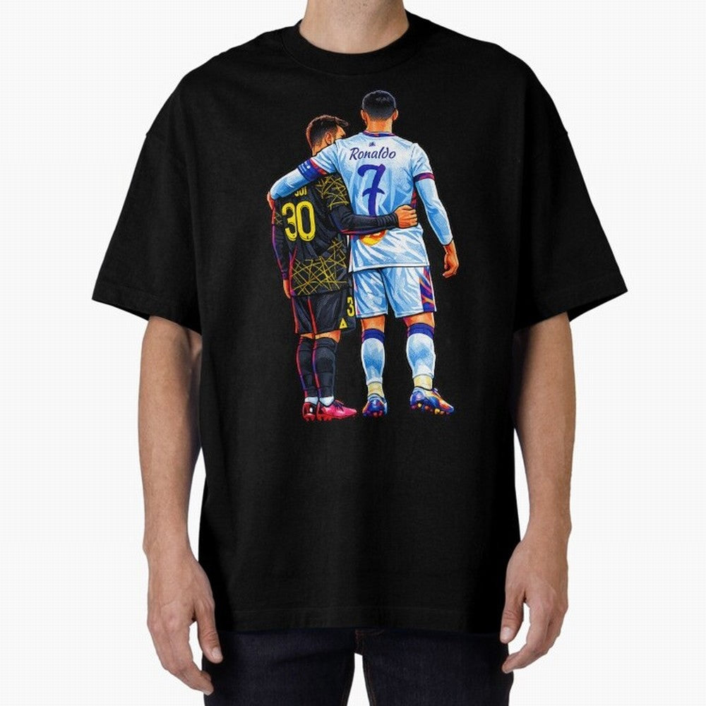 2 GOATS Oversized T-Shirt Feel the Trophy Chase of Global Football Passion for FIFA World Cup 2026 USA Canada Mexico, Driven by Messi, Neymar and Mbappe, France and Portugal, Goal Celebration Energy, Supporter Heritage, Football Icons and Worldwide
