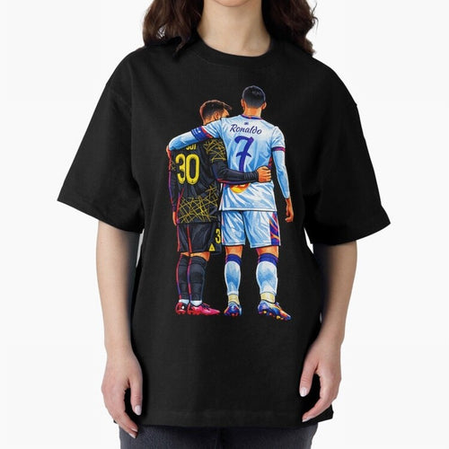 2 GOATS Oversized T-Shirt Feel the Trophy Chase of Global Football Passion for FIFA World Cup 2026 USA Canada Mexico, Driven by Messi, Neymar and Mbappe, France and Portugal, Goal Celebration Energy, Supporter Heritage, Football Icons and Worldwide