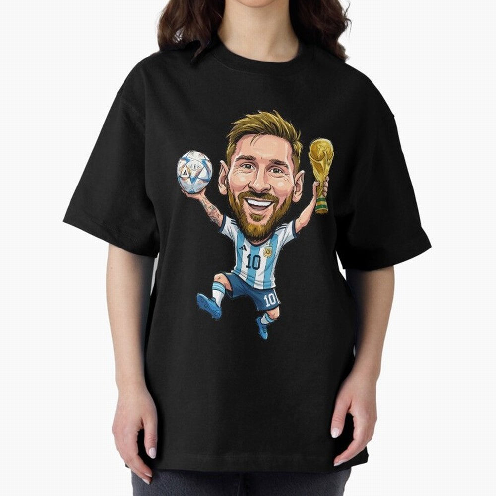 Messi Campion Caricatur Oversized T-Shirt Fuel the Hype around Match Day Hype around FIFA World Cup 2026, Cristiano Ronaldo, England and Germany, Football Festival Excitement, Trophy Ambitions, Country Rivalries and Star Player Buzz; Created for