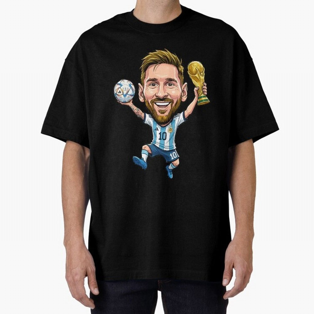 Messi Campion Caricatur Oversized T-Shirt Fuel the Hype around Match Day Hype around FIFA World Cup 2026, Cristiano Ronaldo, England and Germany, Football Festival Excitement, Trophy Ambitions, Country Rivalries and Star Player Buzz; Created for
