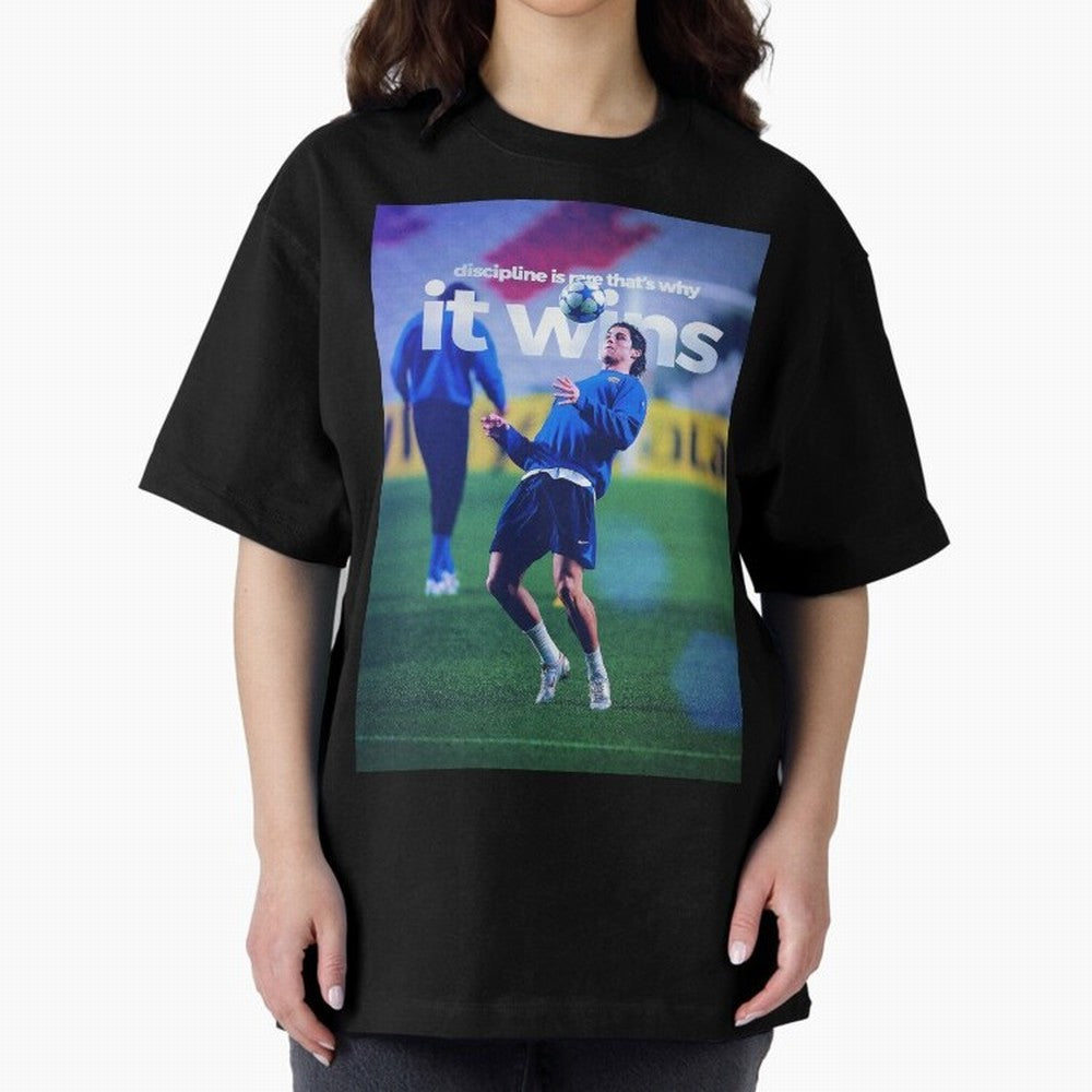 Cristiano Ronaldo - Discipline is rare that's why it wins Oversized T-Shirt Capture Stadium Memories from the FIFA World Cup 2026 USA Canada Mexico Journey through CR7 Highlights, France and Portugal Pride, Football Passion, Legendary Performances,