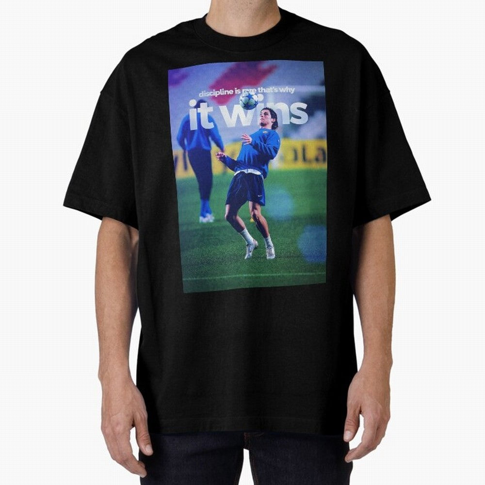 Cristiano Ronaldo - Discipline is rare that's why it wins Oversized T-Shirt Capture Stadium Memories from the FIFA World Cup 2026 USA Canada Mexico Journey through CR7 Highlights, France and Portugal Pride, Football Passion, Legendary Performances,