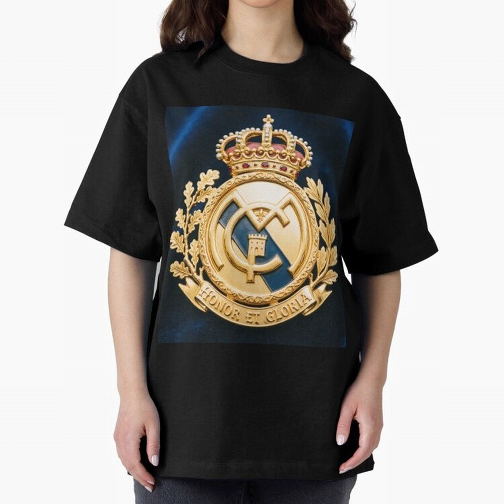 Madrid Honor y Gloria Oversized T-Shirt Bring Retro Soccer Energy to the FIFA World Cup 2026 USA Canada Mexico Journey through Messi, CR7 and Mbappe Highlights, Portugal, Spain and Germany Pride, Stadium Memories, Football Loyalty, International