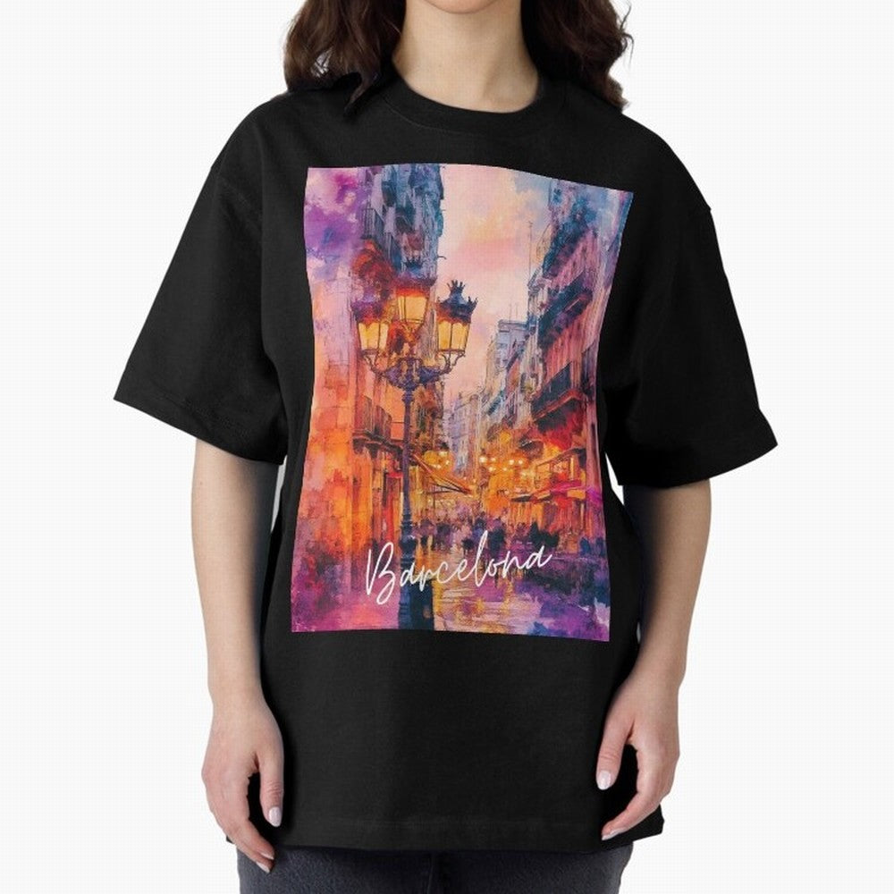 Barcelona Oversized T-Shirt Capture Stadium Memories from FIFA World Cup 2026 Group Stage Spirit, Featuring England and Germany, Messi and Cristiano Ronaldo, Football Festival Excitement, Trophy Ambitions, Country Rivalries and Star Player Buzz;