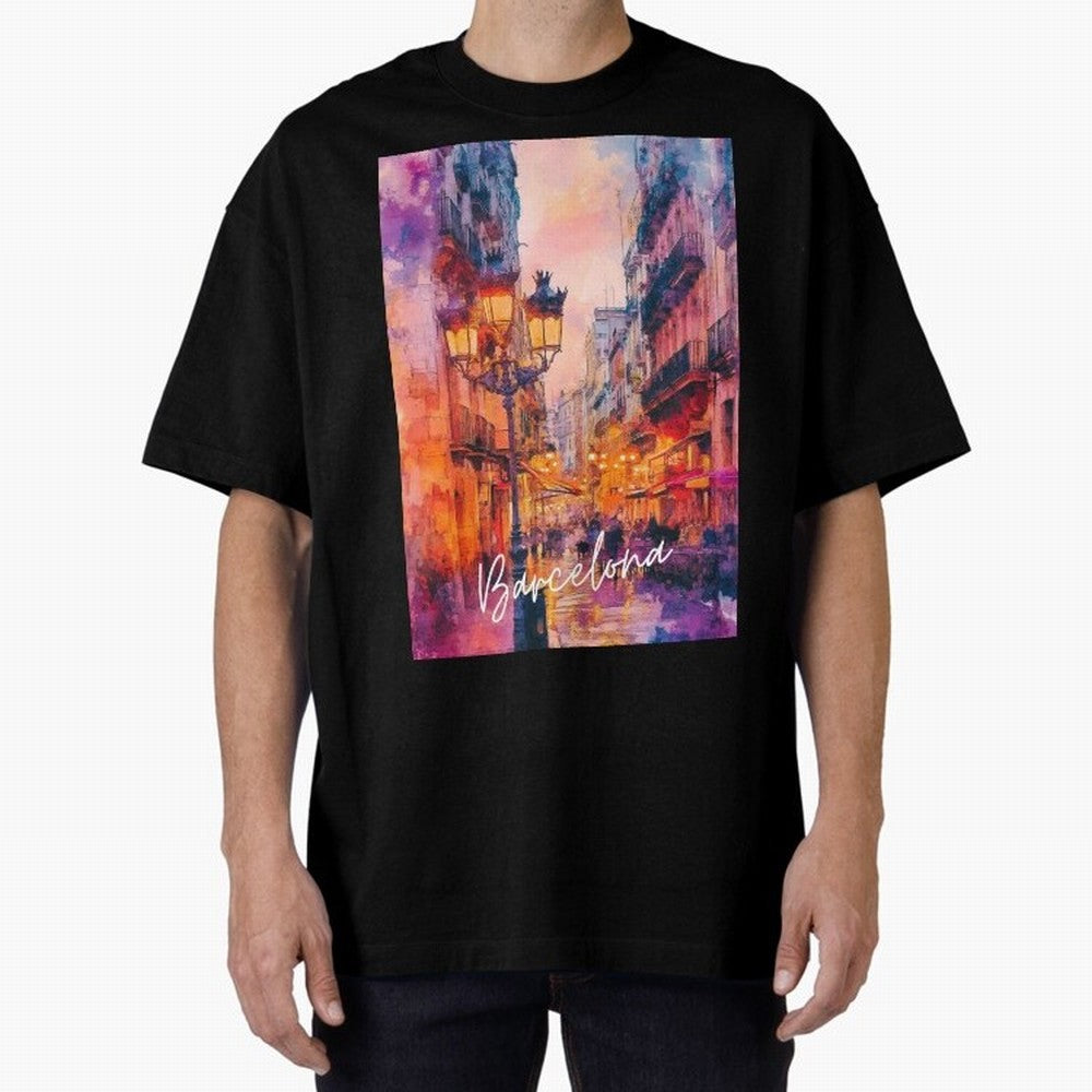 Barcelona Oversized T-Shirt Capture Stadium Memories from FIFA World Cup 2026 Group Stage Spirit, Featuring England and Germany, Messi and Cristiano Ronaldo, Football Festival Excitement, Trophy Ambitions, Country Rivalries and Star Player Buzz;