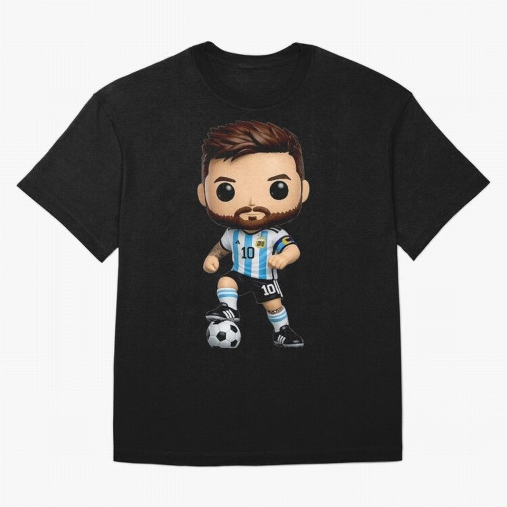Lionel Messi Figurine Oversized T-Shirt Show Match Day Excitement for Match Day Hype around FIFA World Cup 2026 Group Stage, Messi, Neymar and Mbappe, Brazil, Portugal and Argentina, Sports Nostalgia, International Competition, Famous Players and