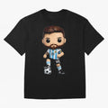 Lionel Messi Figurine Oversized T-Shirt Show Match Day Excitement for Match Day Hype around FIFA World Cup 2026 Group Stage, Messi, Neymar and Mbappe, Brazil, Portugal and Argentina, Sports Nostalgia, International Competition, Famous Players and