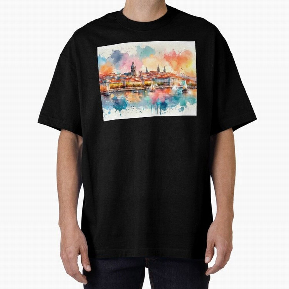 Lisbon cityscape with sailboats Oversized T-Shirt Create FIFA World Cup 2026 Spirit, Connected to England, Neymar, Haaland and Cristiano Ronaldo, Classic Soccer Heritage, Championship Pressure, Fan Loyalty and International Pride; Great for