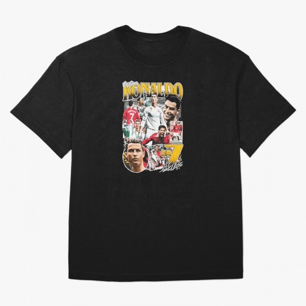 Cristiano Ronaldo Cr7 Collage Oversized T-Shirt Follow Global Football Passion for FIFA World Cup 2026, Celebrating Haaland and Mbappe, Netherlands, Retro Football Energy, Iconic Rivalries, Trophy Chase Drama and Stadium Atmosphere; Great for Watch