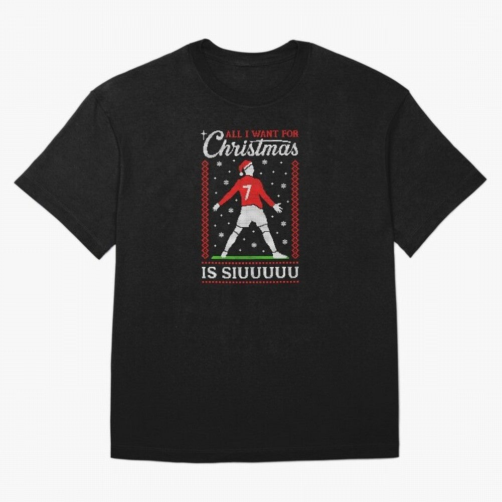 All I Want For Christmas Is Siuu Funny Christmas Festive Knitted Oversized T-Shirt Represent FIFA World Cup 2026 for Fans of Messi, Neymar and Mbappe and England and Germany, Bringing Tournament Hype, Historic Matchups, Family Viewing Parties and