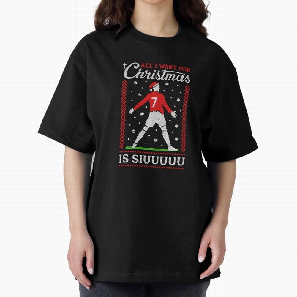 All I Want For Christmas Is Siuu Funny Christmas Festive Knitted Oversized T-Shirt Represent FIFA World Cup 2026 for Fans of Messi, Neymar and Mbappe and England and Germany, Bringing Tournament Hype, Historic Matchups, Family Viewing Parties and