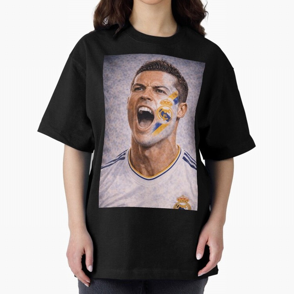 Cristiano Ronaldo ¡ª A Fan Portrait in Motion Oversized T-Shirt Celebrate Fan Culture around Global Football Passion for FIFA World Cup 2026 Group Stage, Filled with Messi, CR7 and Mbappe, Argentina and Brazil, Champion Mindset, Group Stage Buzz,