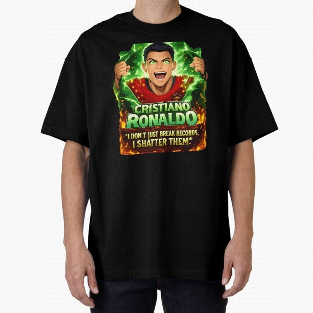 Cristiano Ronaldo Power Art Poster ¨C Legendary Football Motivation Design Oversized T-Shirt Follow the Final Road of FIFA World Cup 2026 USA Canada Mexico Highlighting Mbappe and Neymar, England Energy, Goal Celebration Energy, Supporter Heritage,