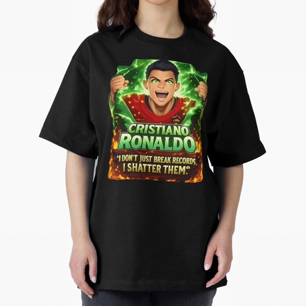 Cristiano Ronaldo Power Art Poster ¨C Legendary Football Motivation Design Oversized T-Shirt Follow the Final Road of FIFA World Cup 2026 USA Canada Mexico Highlighting Mbappe and Neymar, England Energy, Goal Celebration Energy, Supporter Heritage,
