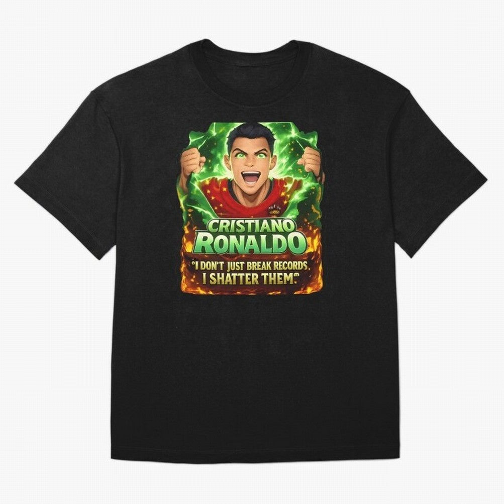 Cristiano Ronaldo Power Art Poster ¨C Legendary Football Motivation Design Oversized T-Shirt Follow the Final Road of FIFA World Cup 2026 USA Canada Mexico Highlighting Mbappe and Neymar, England Energy, Goal Celebration Energy, Supporter Heritage,