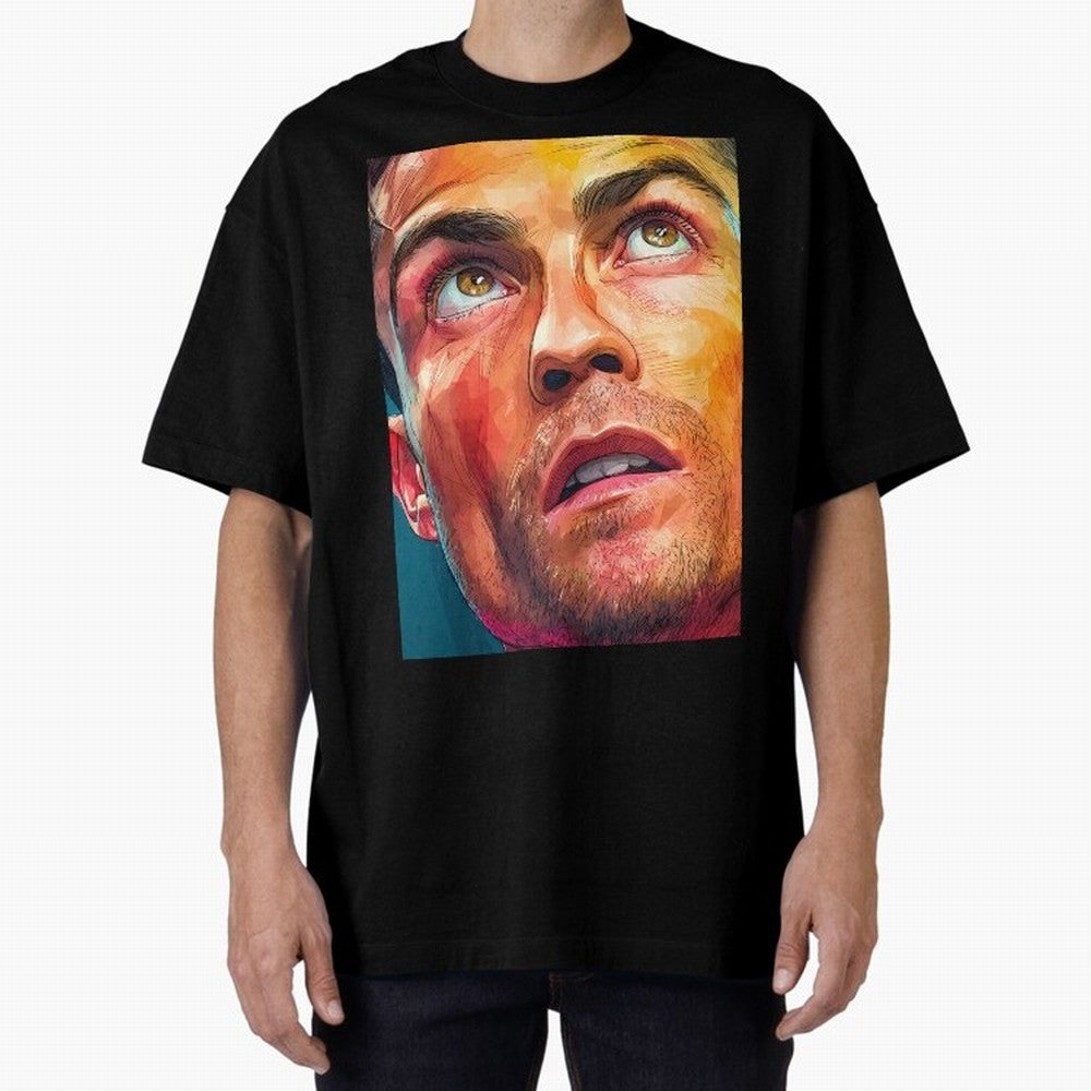 Cristiano Ronaldo Football Soccer Player Intense Color Portrait Oversized T-Shirt Bring FIFA World Cup 2026 USA Canada Mexico for Fans of Cristiano Ronaldo, Haaland and CR7 and England, France and Netherlands, Bringing Fan Favorite Moments,
