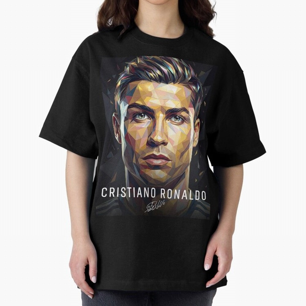 Cristiano Ronaldo Geometric Low Poly Soccer Legend Oversized T-Shirt Show Your Tournament Heart for Global Football Passion for FIFA World Cup 2026 Group Stage, Driven by Haaland, France, Goal Celebration Energy, Supporter Heritage, Football Icons