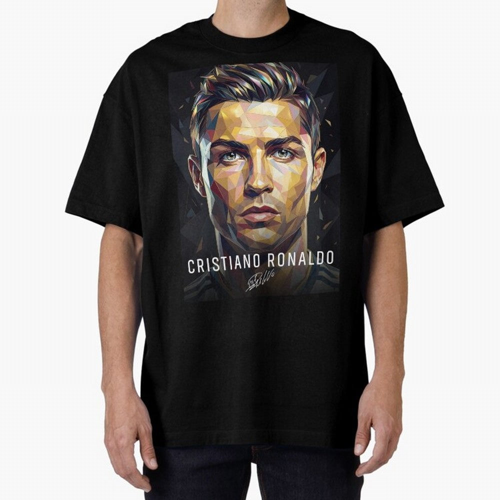 Cristiano Ronaldo Geometric Low Poly Soccer Legend Oversized T-Shirt Show Your Tournament Heart for Global Football Passion for FIFA World Cup 2026 Group Stage, Driven by Haaland, France, Goal Celebration Energy, Supporter Heritage, Football Icons